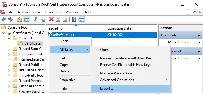 All Tasks Export Adfs