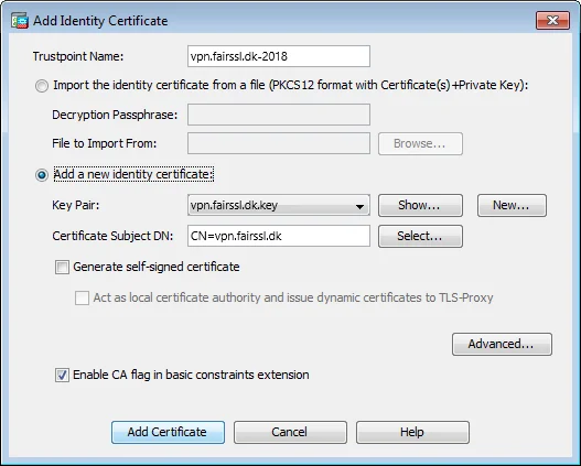 Add Identity Certificate
