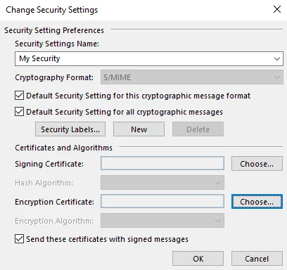 Choose Encryption Certificate