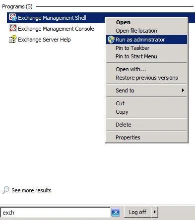 Start Exchage Management Shell As Administrator