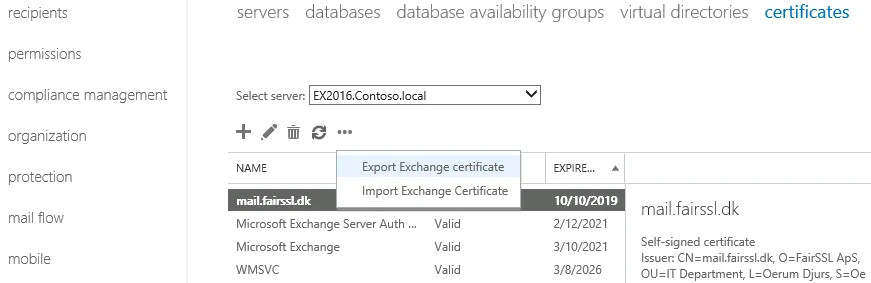 Exchange: PFX export