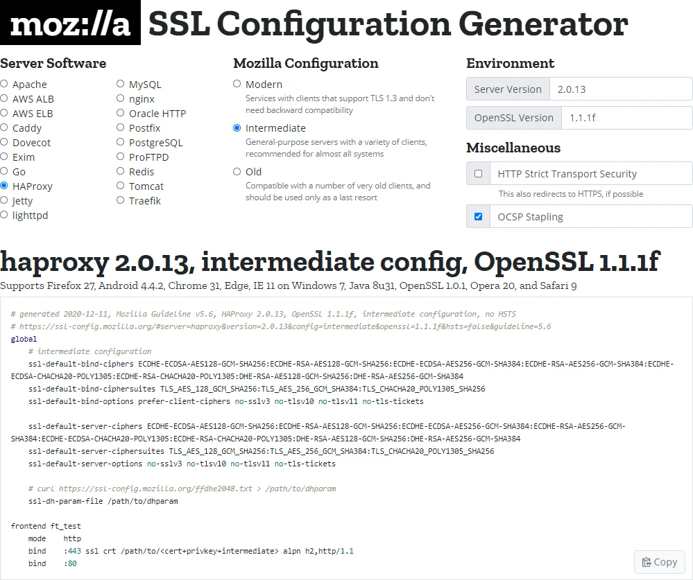 Mozilla Ssl Configuration Generator