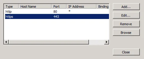 Edit bindings for default website