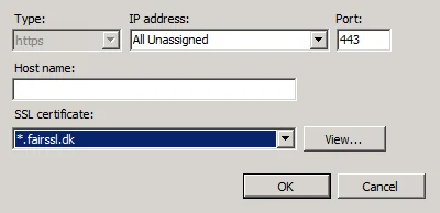 Select certificate for default site