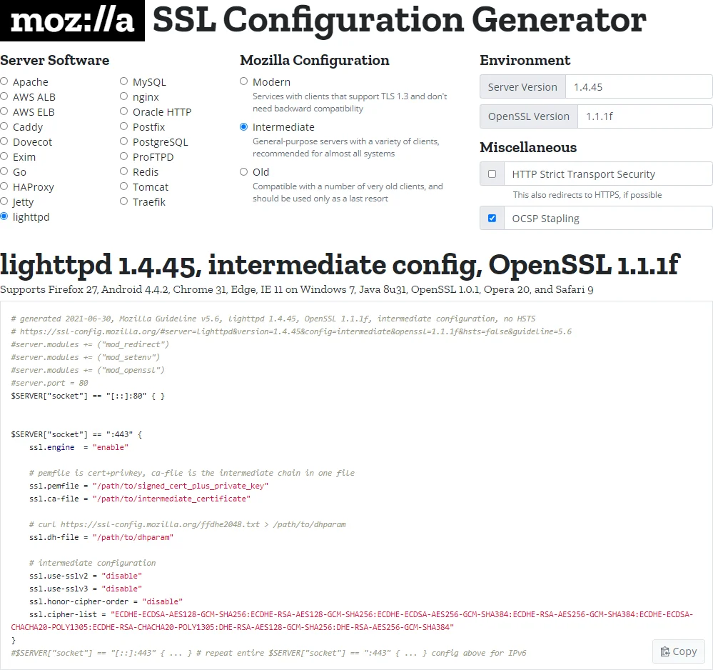 Mozilla Ssl Configuration Generator