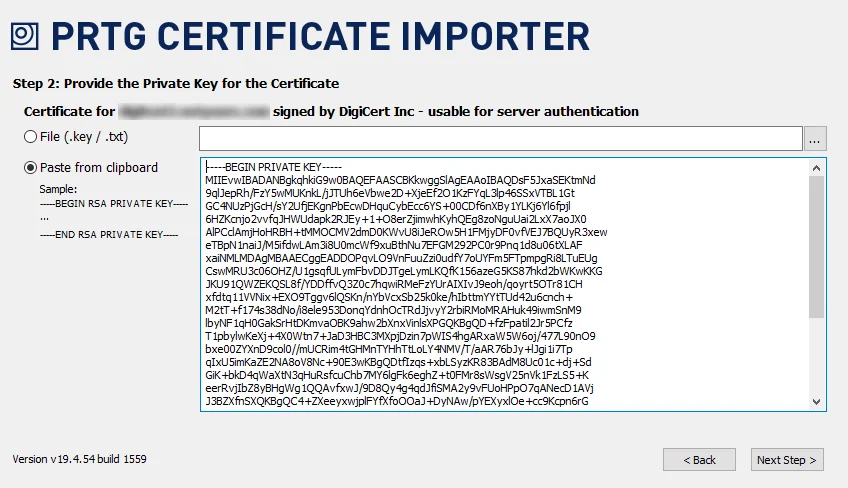 Add Private Key Text