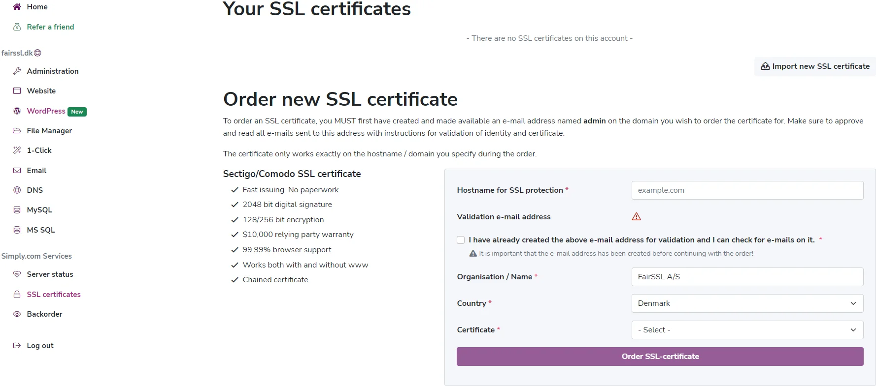 Choose SSL certficates