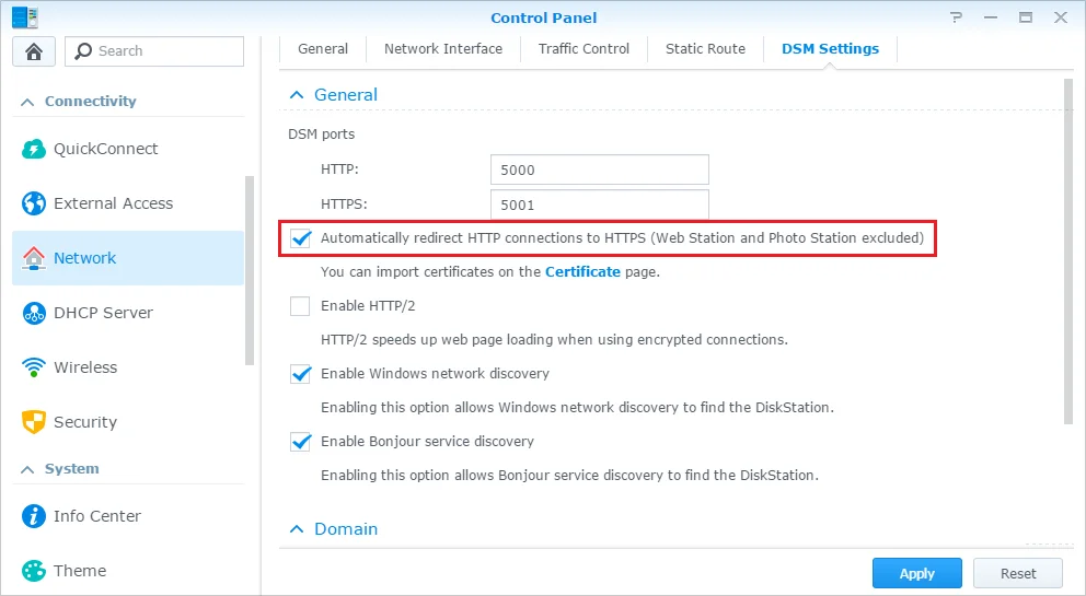 Enable automatic HTTP to HTTPS redirect