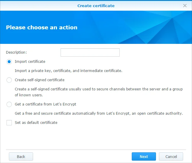 Import certificate dialog