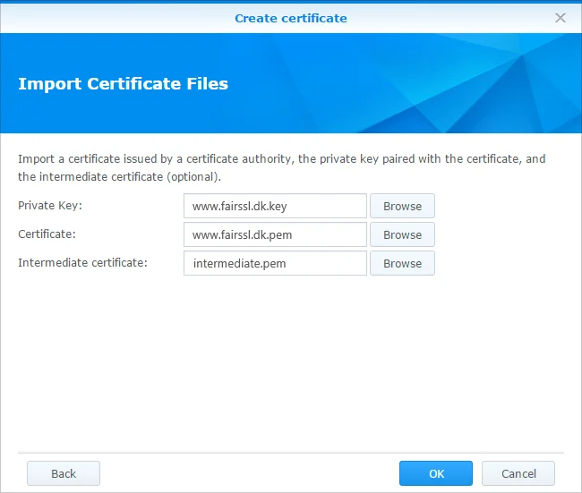 Select certificate files for import